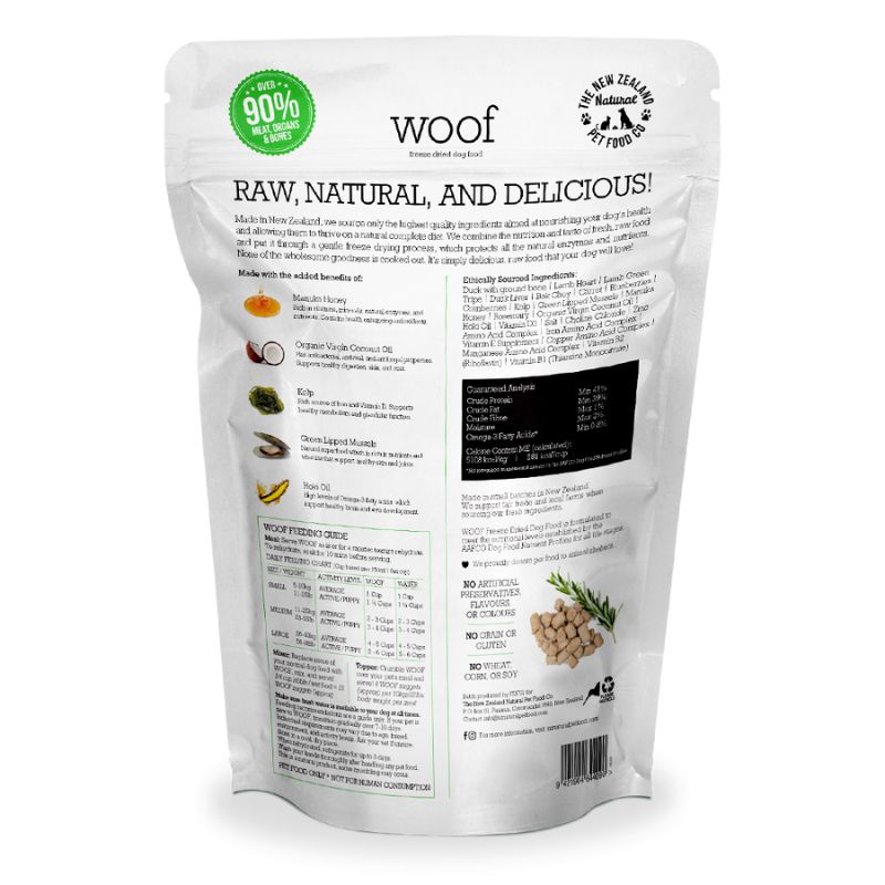 NZ Natural WOOF Freeze Dried Raw Duck Dog Food [2 Sizes]