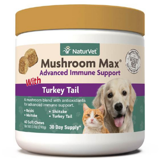 NaturVet Mushroom Max with Turkey Tail Supplements for Dogs & Cats [2 Sizes]