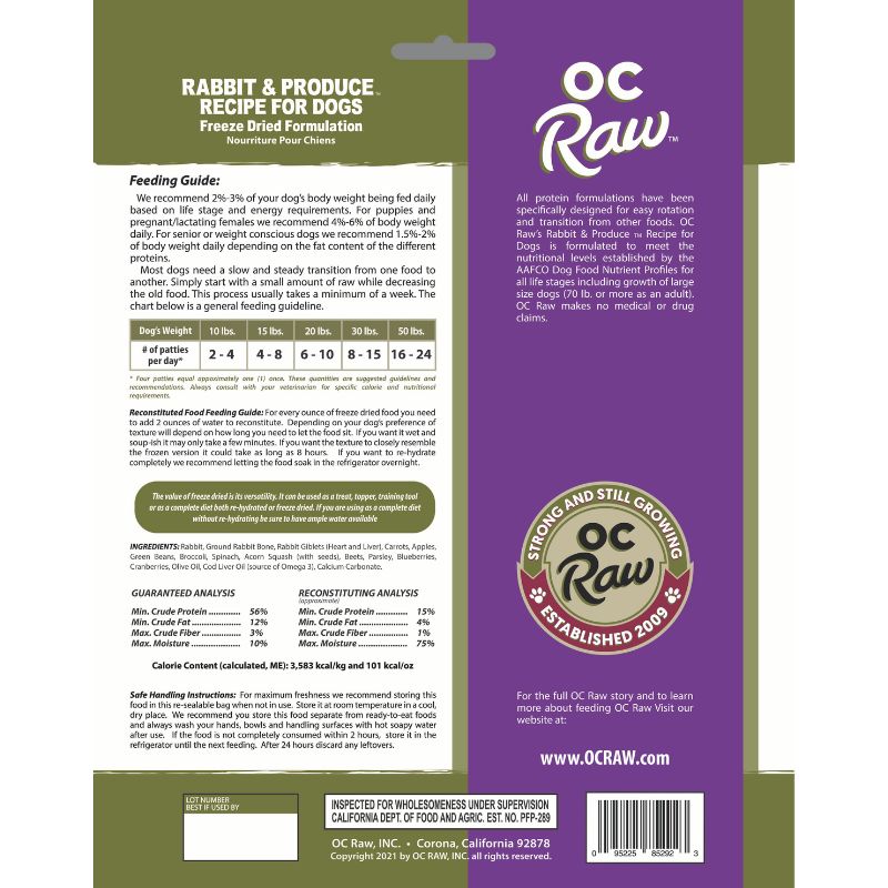 OC Raw Rabbit & Produce Grain-Free Freeze-Dried Raw Dog Food - 14oz