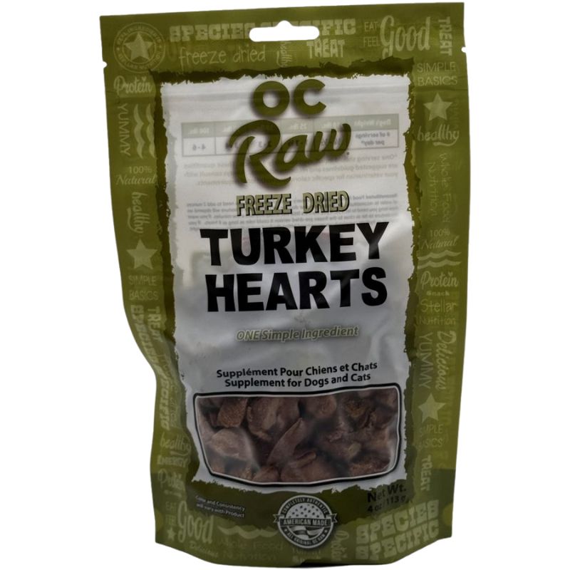 OC Raw Turkey Hearts Grain-Free Freeze-Dried Raw Treats For Cats & Dogs - 4oz