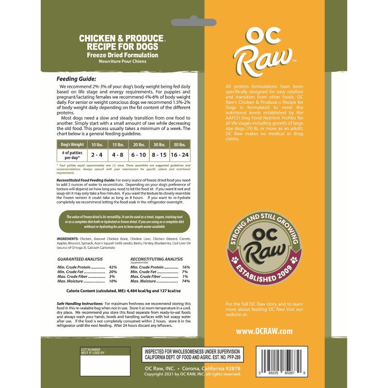 OC Raw Chicken & Produce Grain-Free Freeze-Dried Raw Dog Food - 14oz