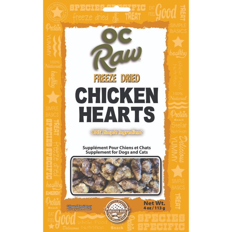 OC Raw Chicken Hearts Grain-Free Freeze-Dried Raw Treats For Cats & Dogs - 4oz