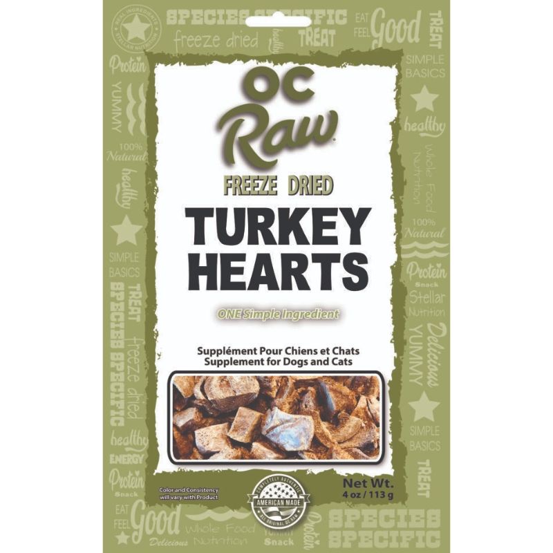 OC Raw Turkey Hearts Grain-Free Freeze-Dried Raw Treats For Cats & Dogs - 4oz