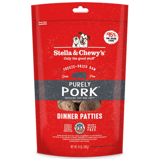 Stella & Chewy's Purely Pork Dinner Patties Grain-Free Freeze-Dried Raw Dog Food - 14 oz