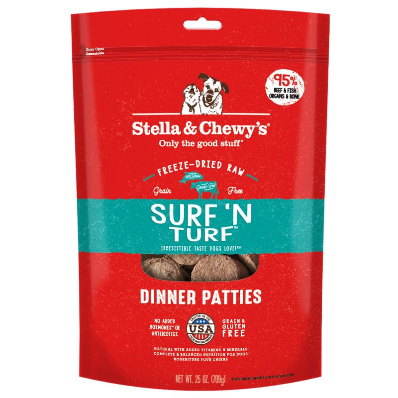 Stella & Chewy's Surf Turf Dinner Patties Grain-Free Freeze-Dried Raw Dog Food [2 Size]