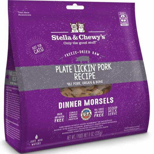 Stella & Chewy's Plate Lickin' Pork Dinner Morsels Grain-Free Freeze-Dried Raw Cat Food [2 Size]