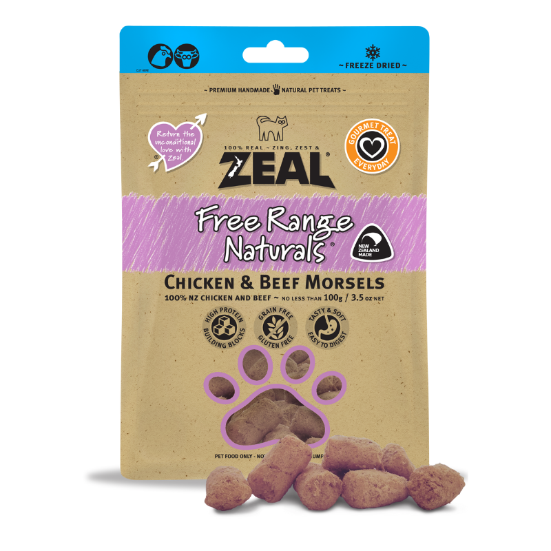 Zeal Freeze Dried Chicken & Beef Morsels Cat & Dog Treats - 100g