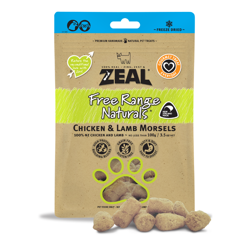 Zeal Freeze Dried Chicken & Lamb Morsels Dog & Cat Treats - 100g