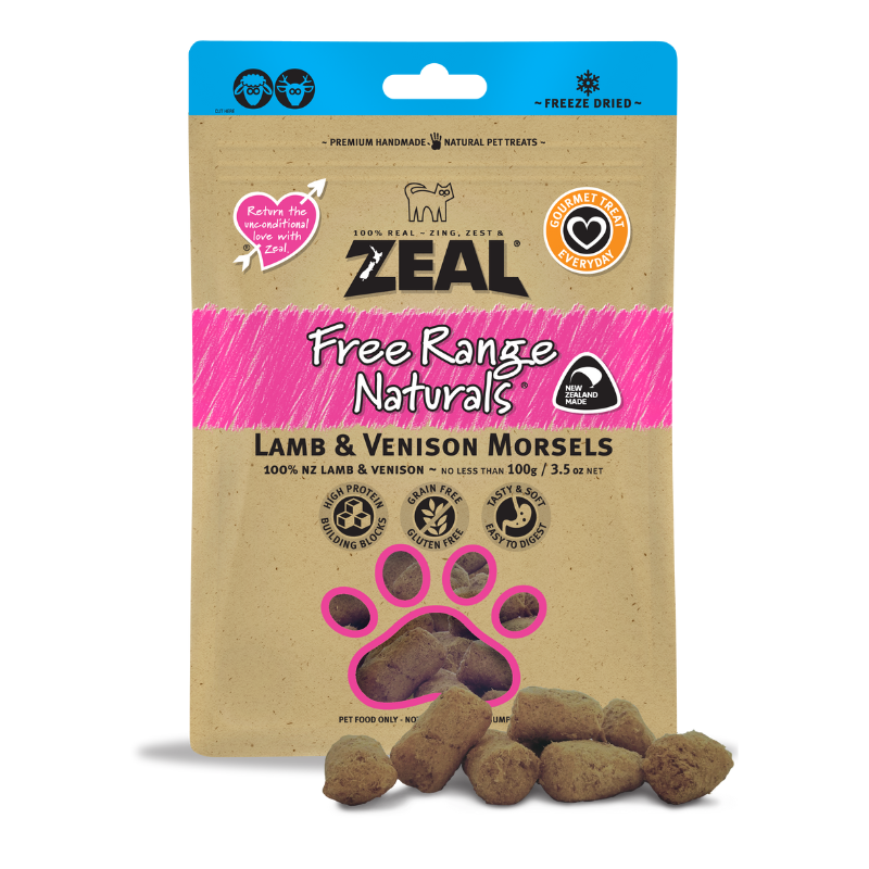 Zeal Freeze Dried Lamb & Venison Morsels Cat & Dog Treats - 100g