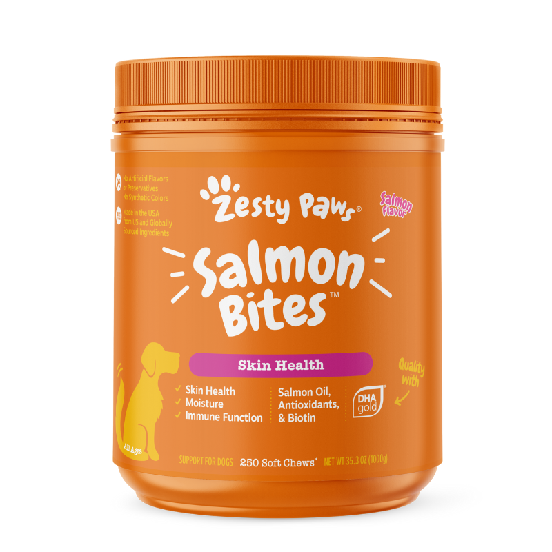 Zesty Paws Salmon Bites Salmon Flavor Dog Supplement Chews [2 Sizes]