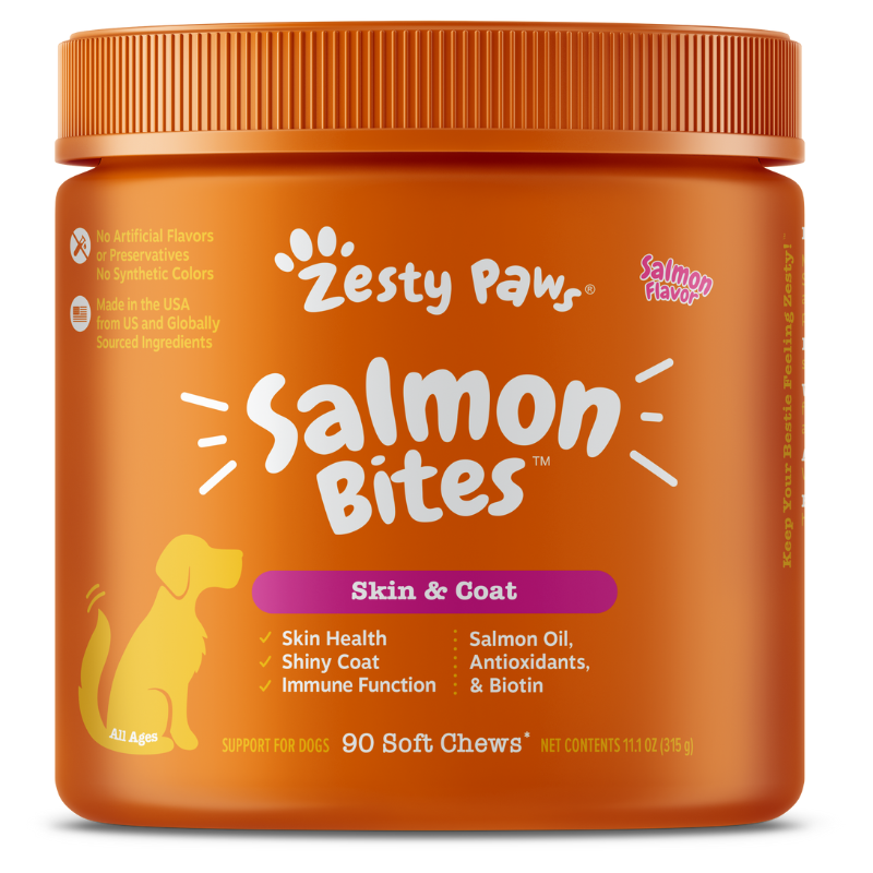 Zesty Paws Salmon Bites Salmon Flavor Dog Supplement Chews [2 Sizes]