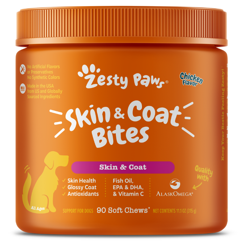 Zesty Paws Skin & Coat Bites Chicken Flavor Dog Supplement Chews - 90ct