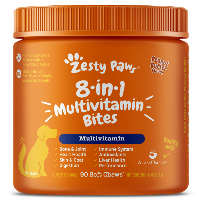 Zesty Paws 8-in-1 Bites Peanut Butter Flavor Dog Supplement Chews - 90ct