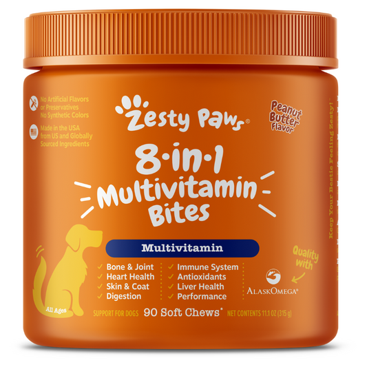 Zesty Paws 8-in-1 Bites Peanut Butter Flavor Dog Supplement Chews - 90ct